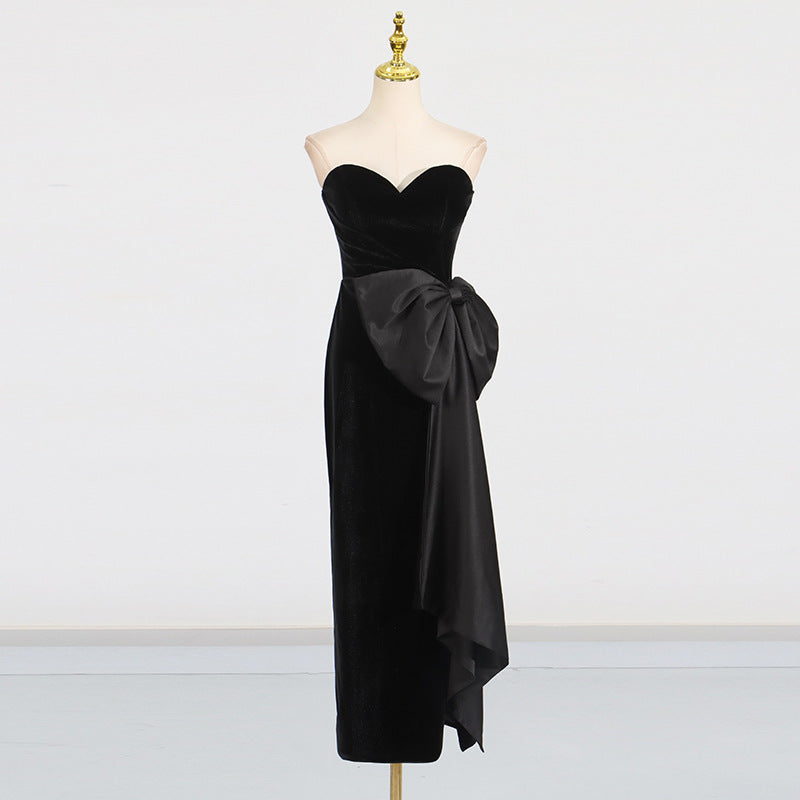 Sexy Tube Top Dress Black Elegant Irregular Asymmetric Design Sleeveless Dress  Women
