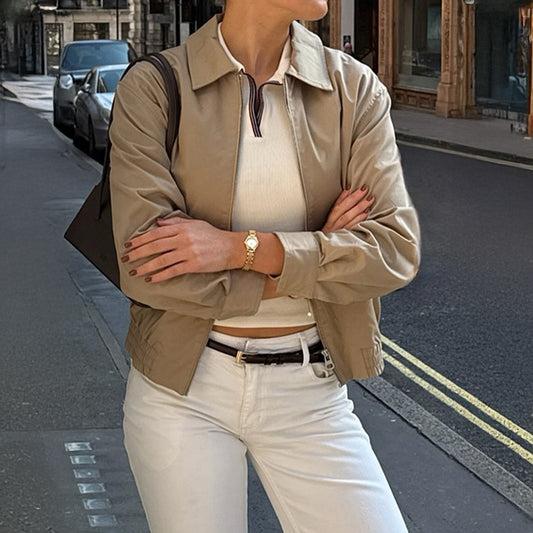 Spring Summer Women Faux Leather Zipper Elegant Short Coat