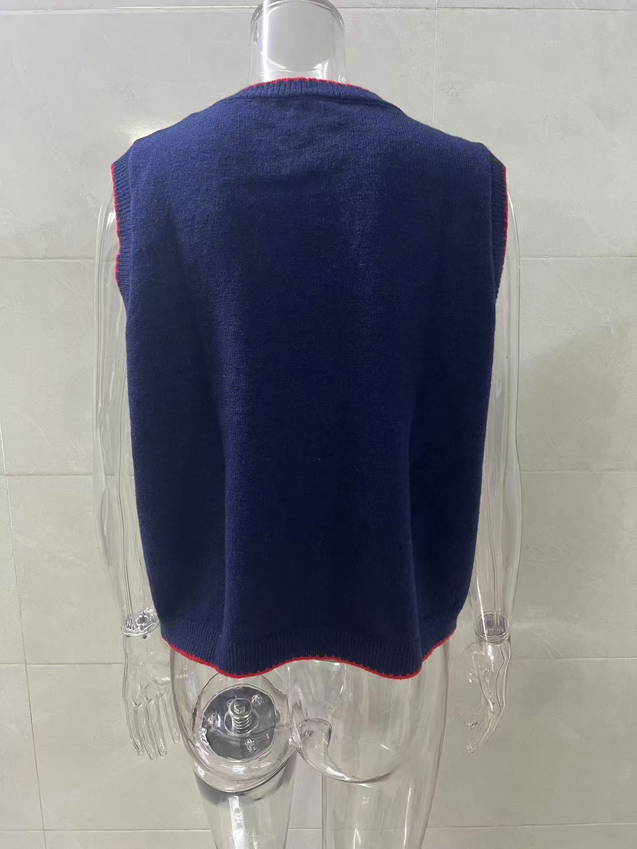 Knitted Vest round Neck Jacquard Outer Wear Sleeveless Vest for Women