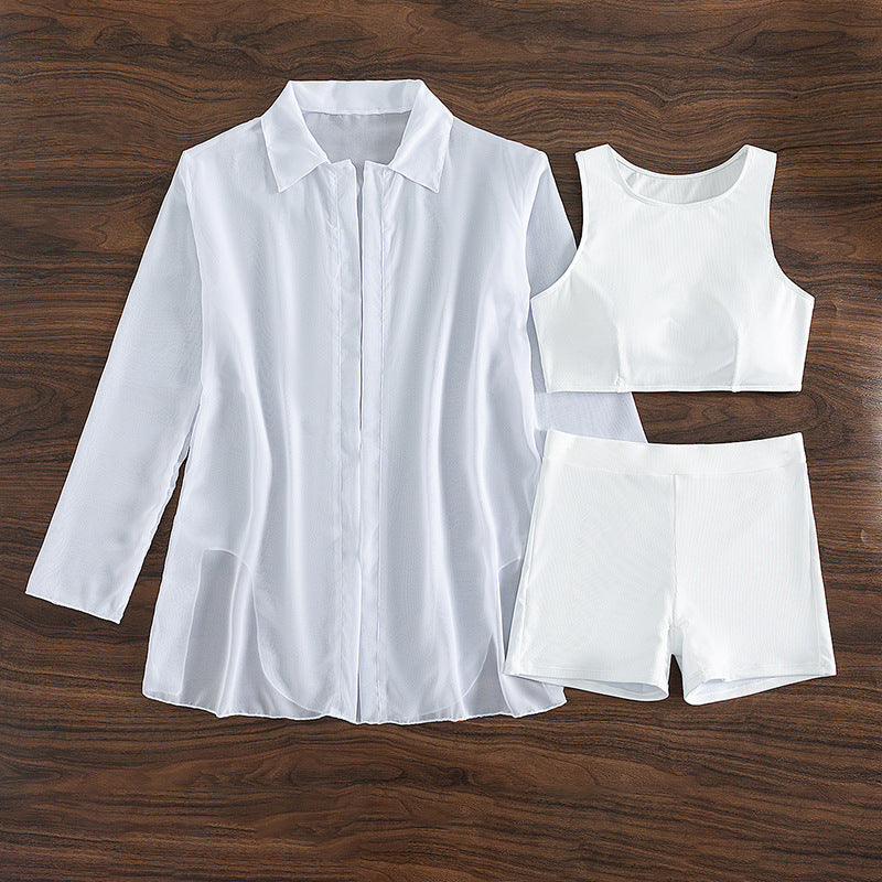 Summer Swimsuit Long Sleeve Women Swimsuit Solid Color Three Piece Sexy Bikini