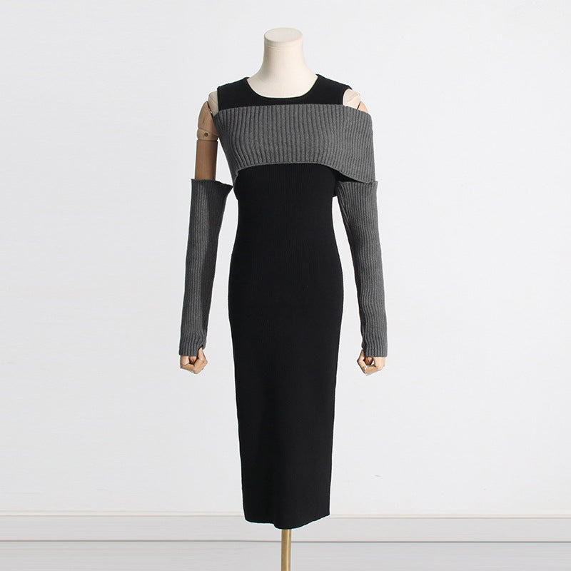 Autumn Elegant Slim Fit Slimming Patchwork Dress Socialite Knitted Dress for Women