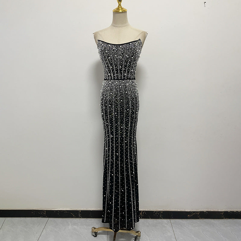 French Formal Dress Tube Top Elegant Sheath Beauty Back Lace up Dress Women Summer