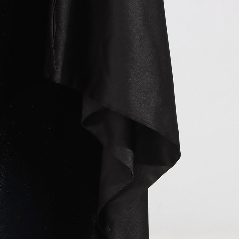 Sexy Tube Top Dress Black Elegant Irregular Asymmetric Design Sleeveless Dress Women