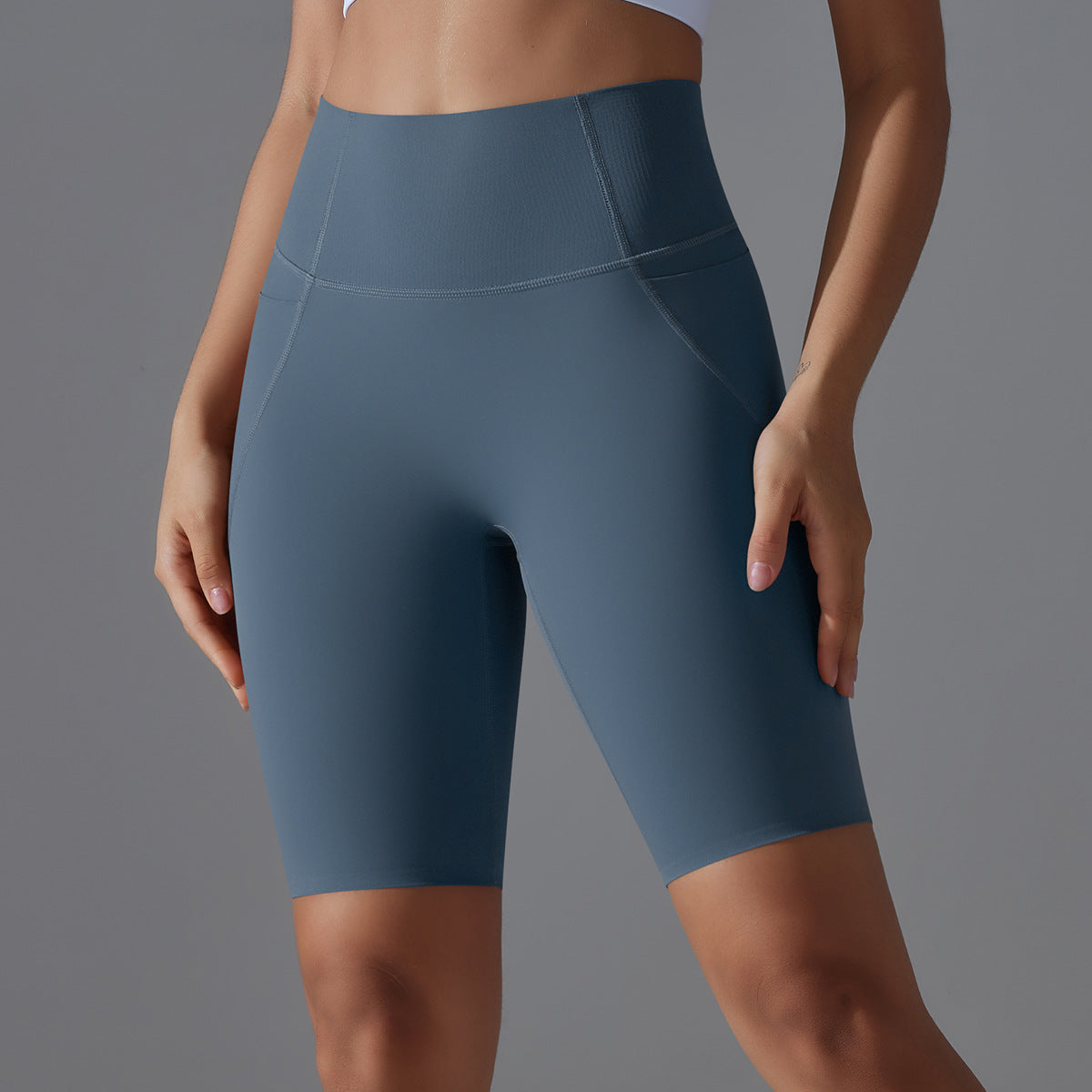 Nude Feel Yoga Pants Seamless Side Pocket Peach High Waist Hip Lift Stretch Fitness Leggings Sports Shorts for Women