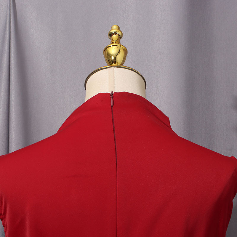 Women Elegant Shawl Solid Color Wide Hem Loose Slimming High Waist Dress