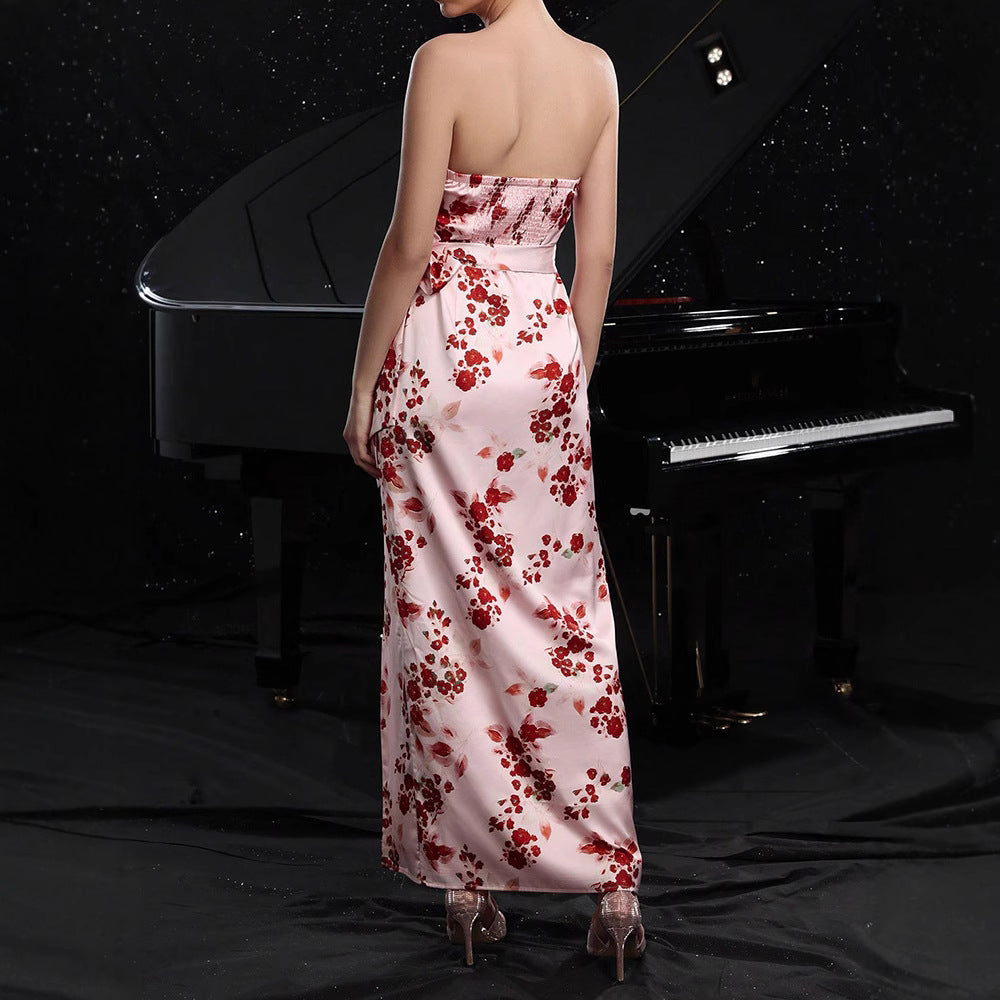 Summer Women Wear Dress Young Tube Top Estimated Print Holiday Dress