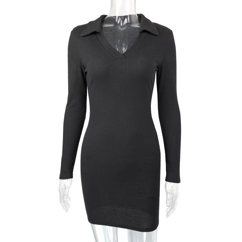 Sexy Tight Hip Autumn Winter Arrival Collared Thread Knitted Inner Match Bottoming Dress