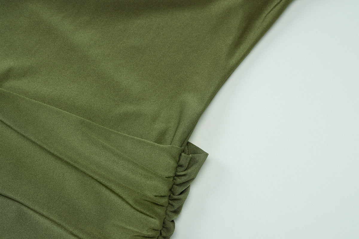 Women Clothing Summer Sleeveless Halter Pleated Waist Tight Slim Sexy Skinny Sheath Dress