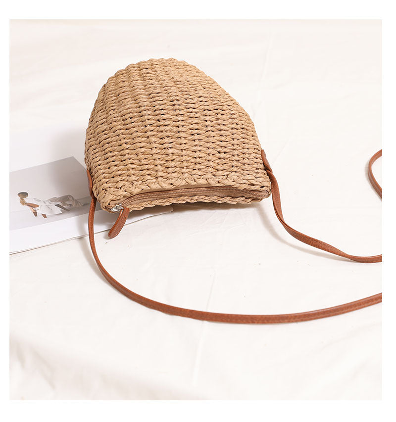 Cute Crossbody Bucket Straw Bag Simple Straw Bag Woven Bag Seaside Vacation Beach Bag All Matching Rattan Weave Bag