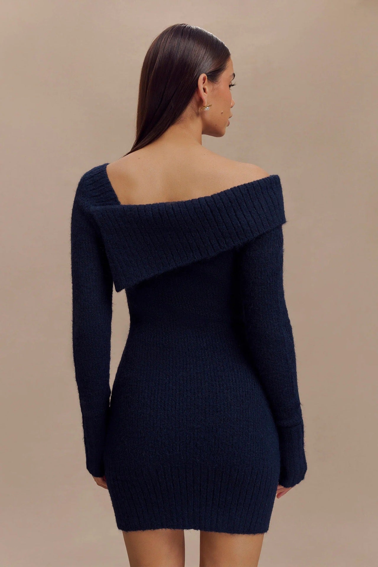 Autumn Winter Sweater Dress Women Long Sleeved off Neck Knitted Tight Graceful Short Dress