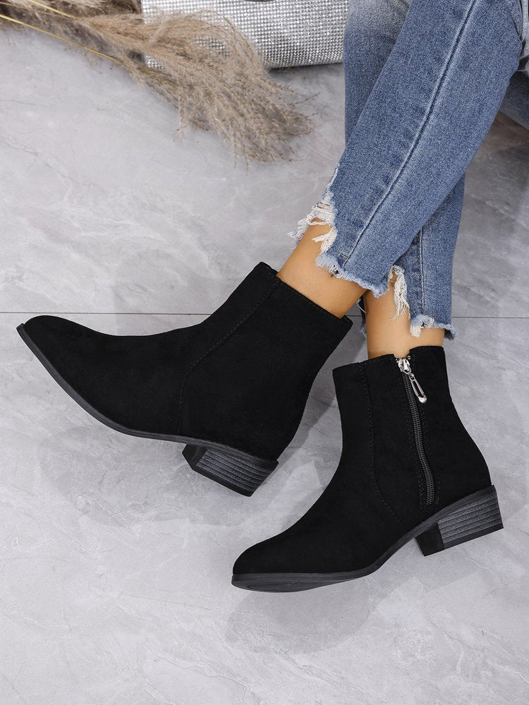 Short Side Zipper Martin Boots Women Single Boots Suede Thick Heel with British Skinny Boots