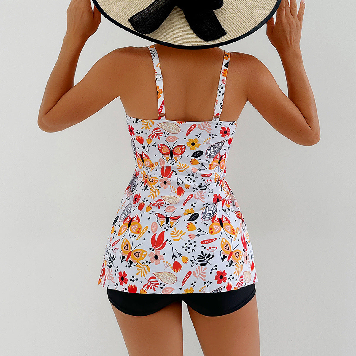 Lonkey Conservative Tankini Print Split Boxer High Waist Swimsuit Women Bikini