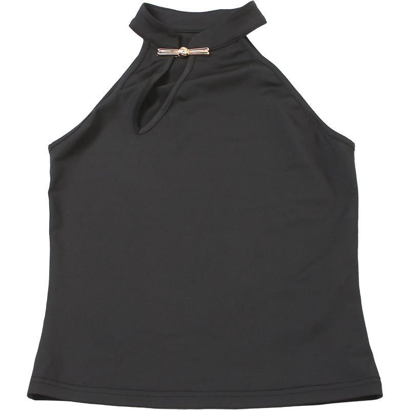 Spring Summer Women Clothing Personalized Stand Collar Open Solid Color Slim Fit Sexy Sleeveless T shirt Vest Women