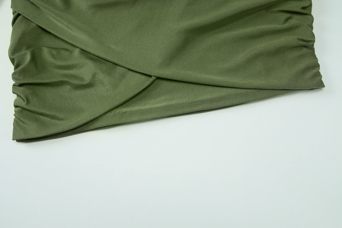 Women Clothing Summer Sleeveless Halter Pleated Waist Tight Slim Sexy Skinny Sheath Dress