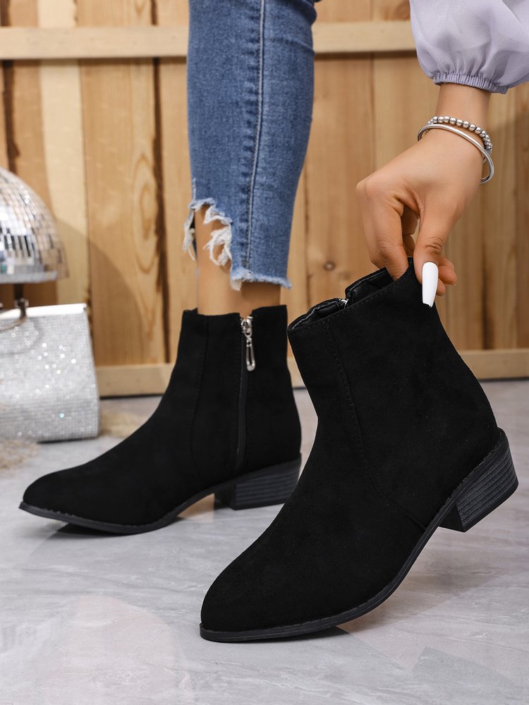 Short Side Zipper Martin Boots Women Single Boots Suede Thick Heel with British Skinny Boots