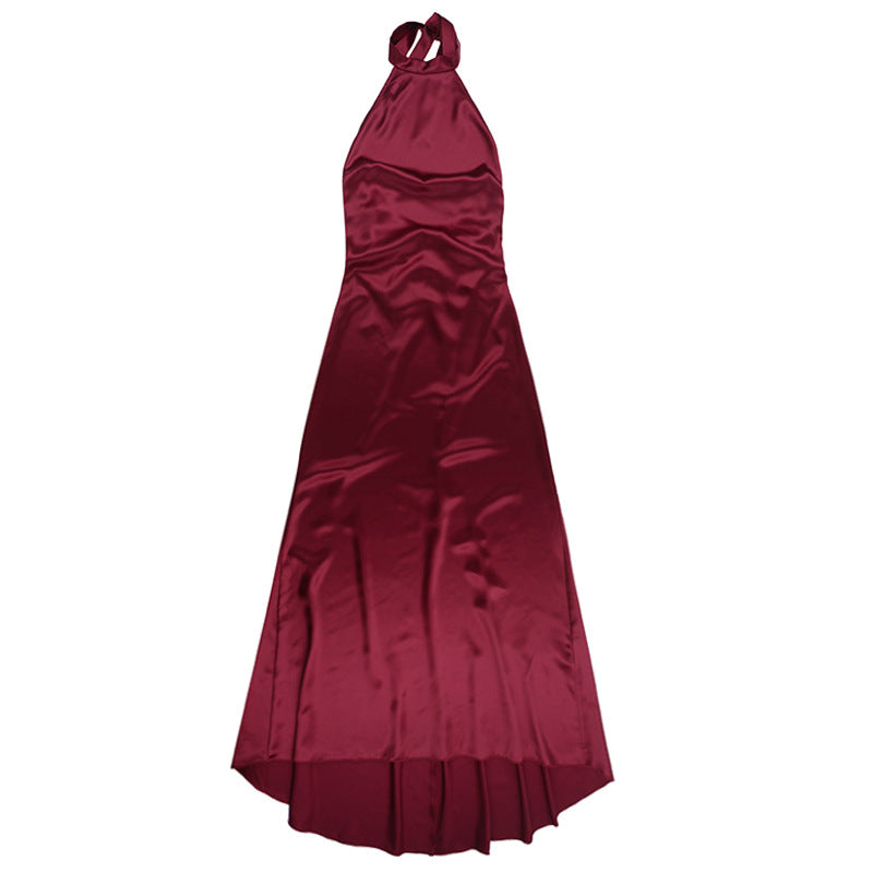 Sexy Backless Halter Satin Dress Women Elegant Dress Maxi Dress
