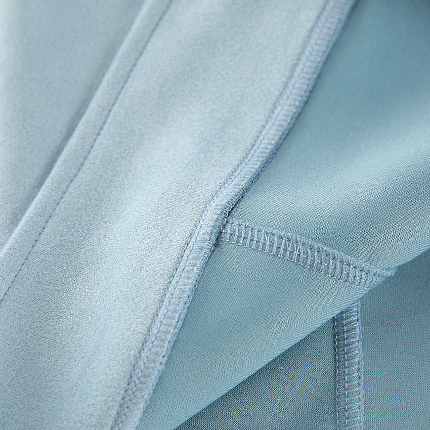 Retro Leather Coat Women Niche Blue Cool Feeling High Street Fashionable Zipper Autumn Winter Suede Jacket