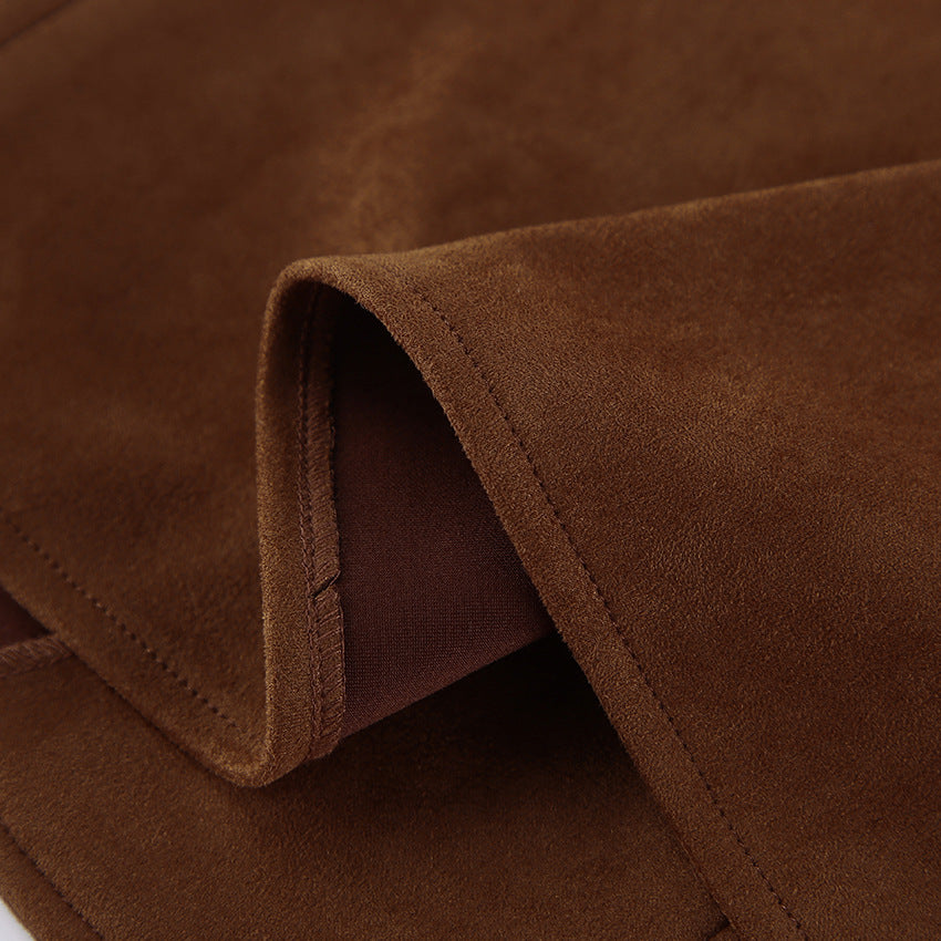 Autumn Women Clothing Coat Suede Matte Casual Short Retro British V neck Bandage Vest