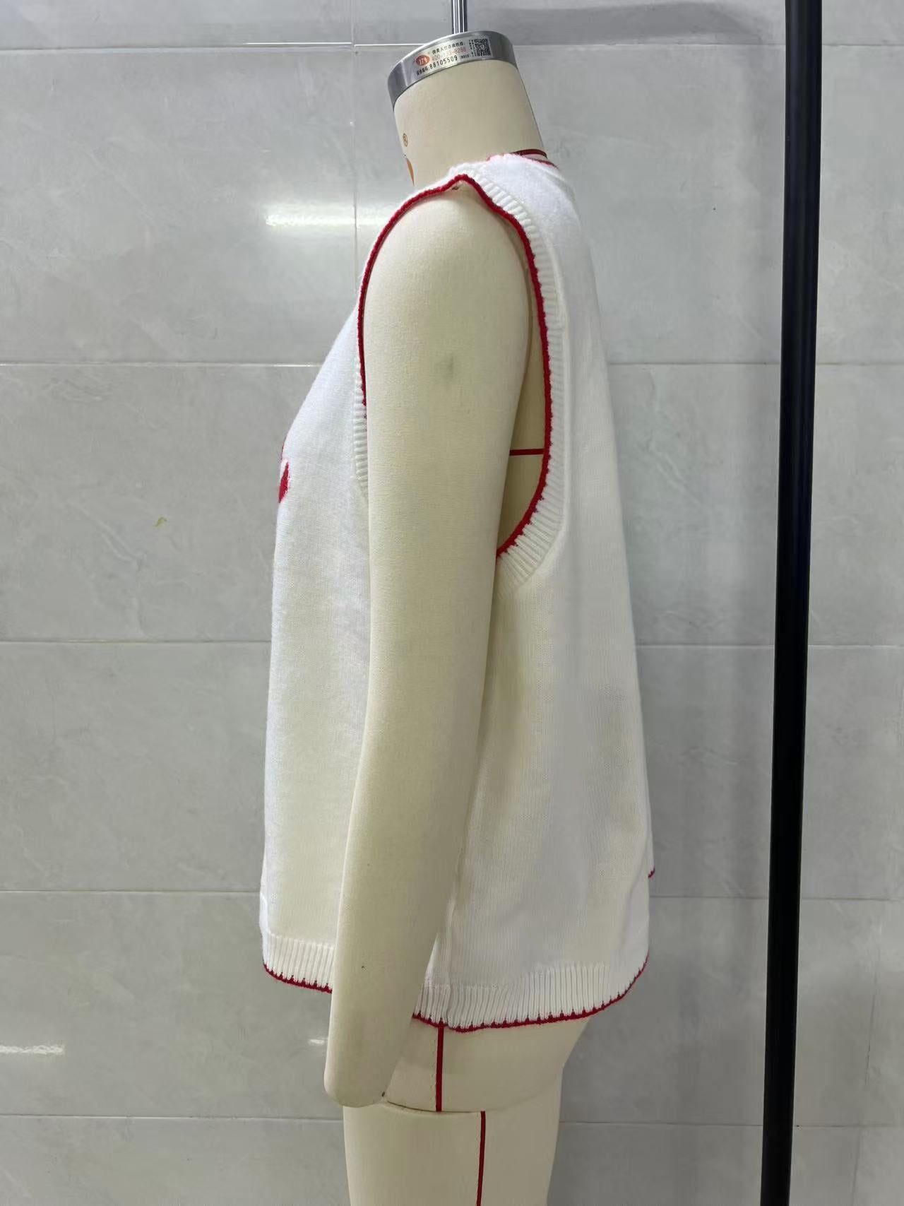 Knitted Vest round Neck Jacquard Outer Wear Sleeveless Vest for Women