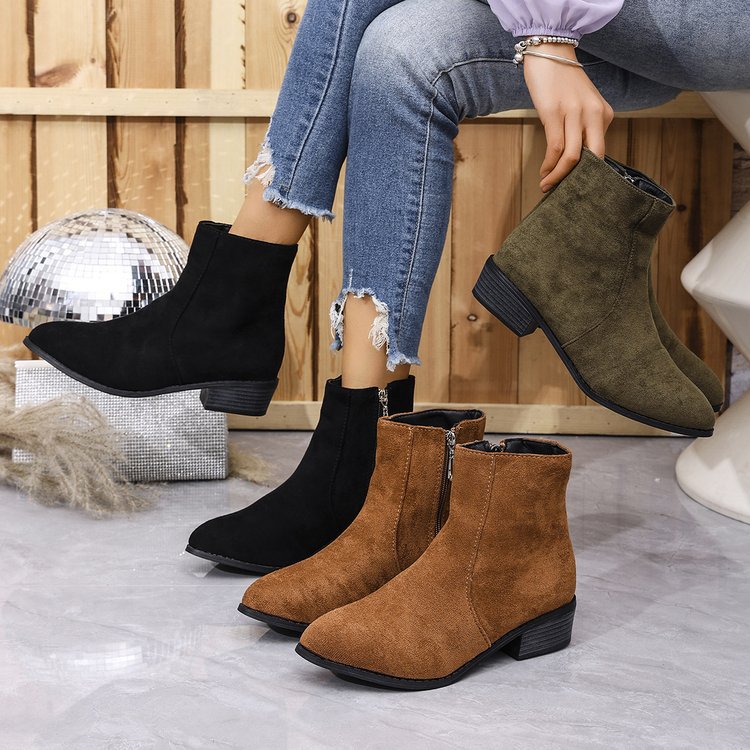 Short Side Zipper Martin Boots Women Single Boots Suede Thick Heel with British Skinny Boots
