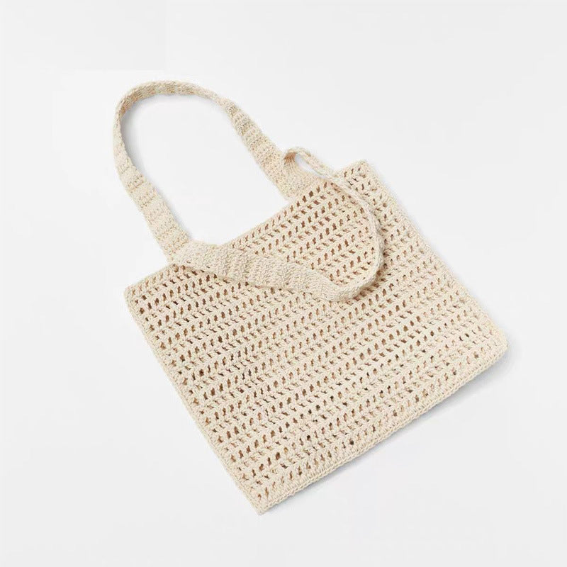 Summer Fairy Hollow Out Cutout out Straw Bag Niche One Shoulder Portable Letter Graphic Woven Bag Women Seaside Vacation Beach Bag