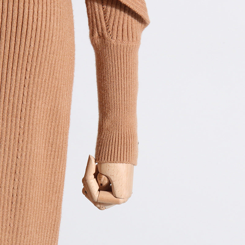 Fashionable Elegant Women Dress French Dress Autumn Slim Fit Slimming Sense of Design Mid-Length Knitted Dress