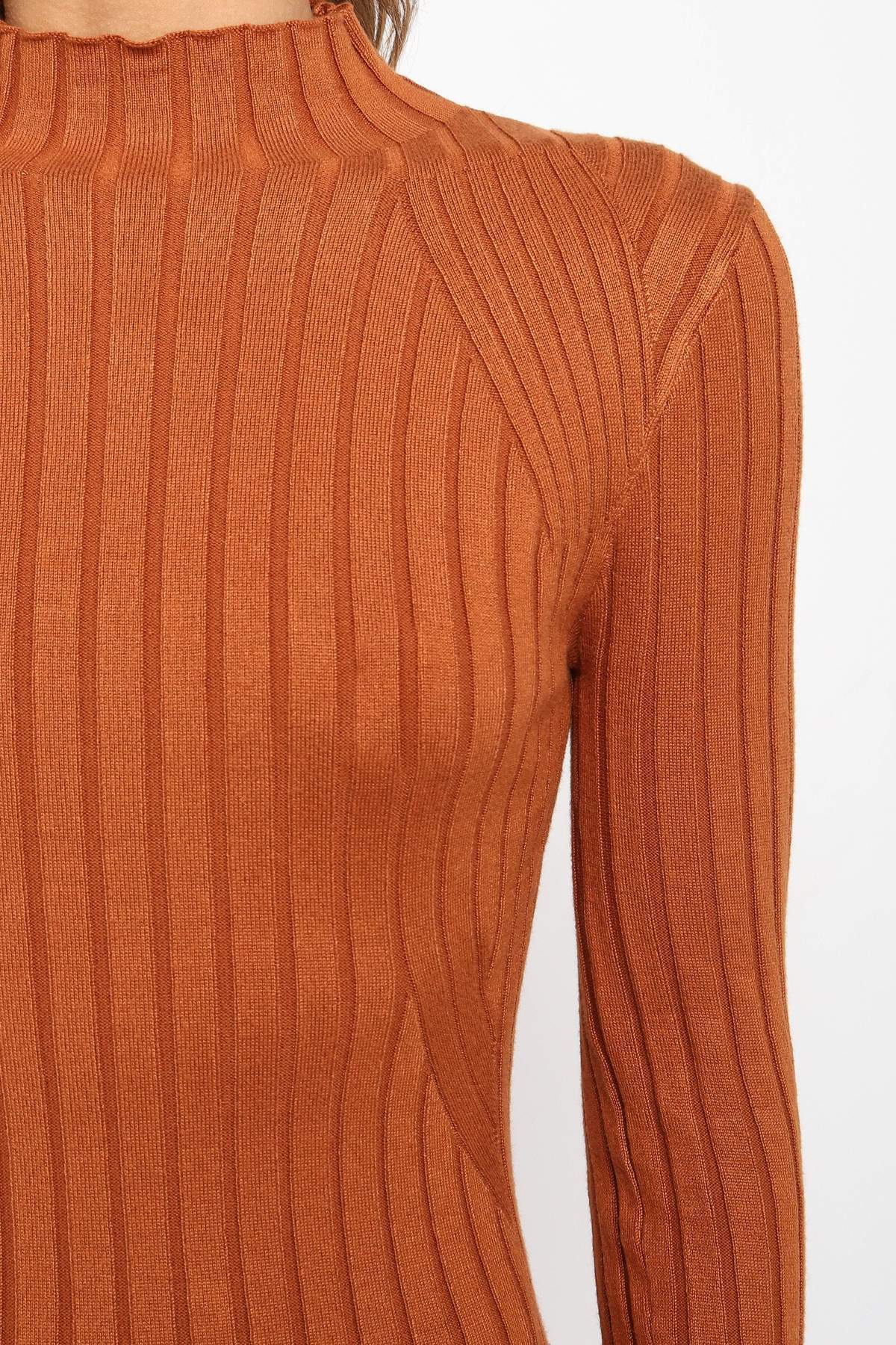 Autumn Winter Long Sleeve Solid Color Striped round Neck Wool Women Clothing Dress
