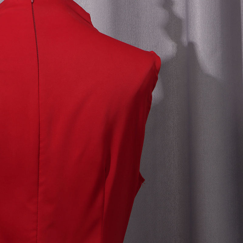 Women Elegant Shawl Solid Color Wide Hem Loose Slimming High Waist Dress