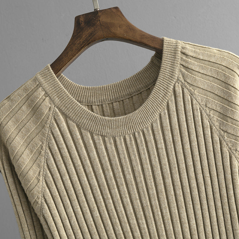 Mid Length Overknee Sweater Dress Women Autumn Winter round Neck Sunken Stripe Inner Wear Base Knitted Dress