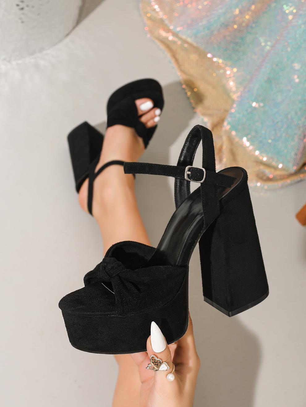Waterproof Platform Thick Heel Super High Heel Peep Toe Sandals Women Shoes Suede Cute Bow High Heel Women Sandals