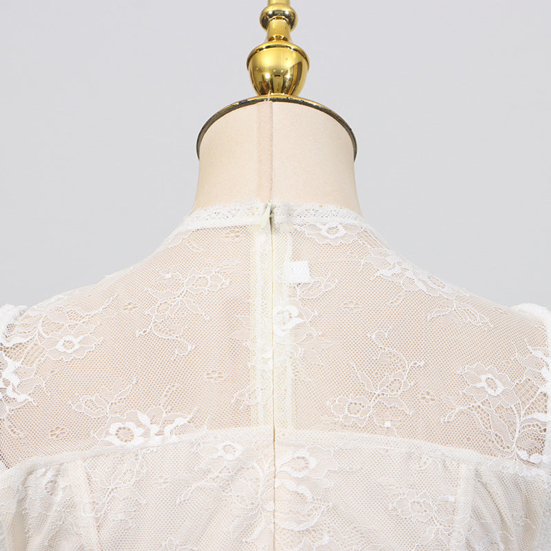 Women Elegant High Grade Dress Summer Lace Embroidered Mesh Stitching Sleeveless Dress