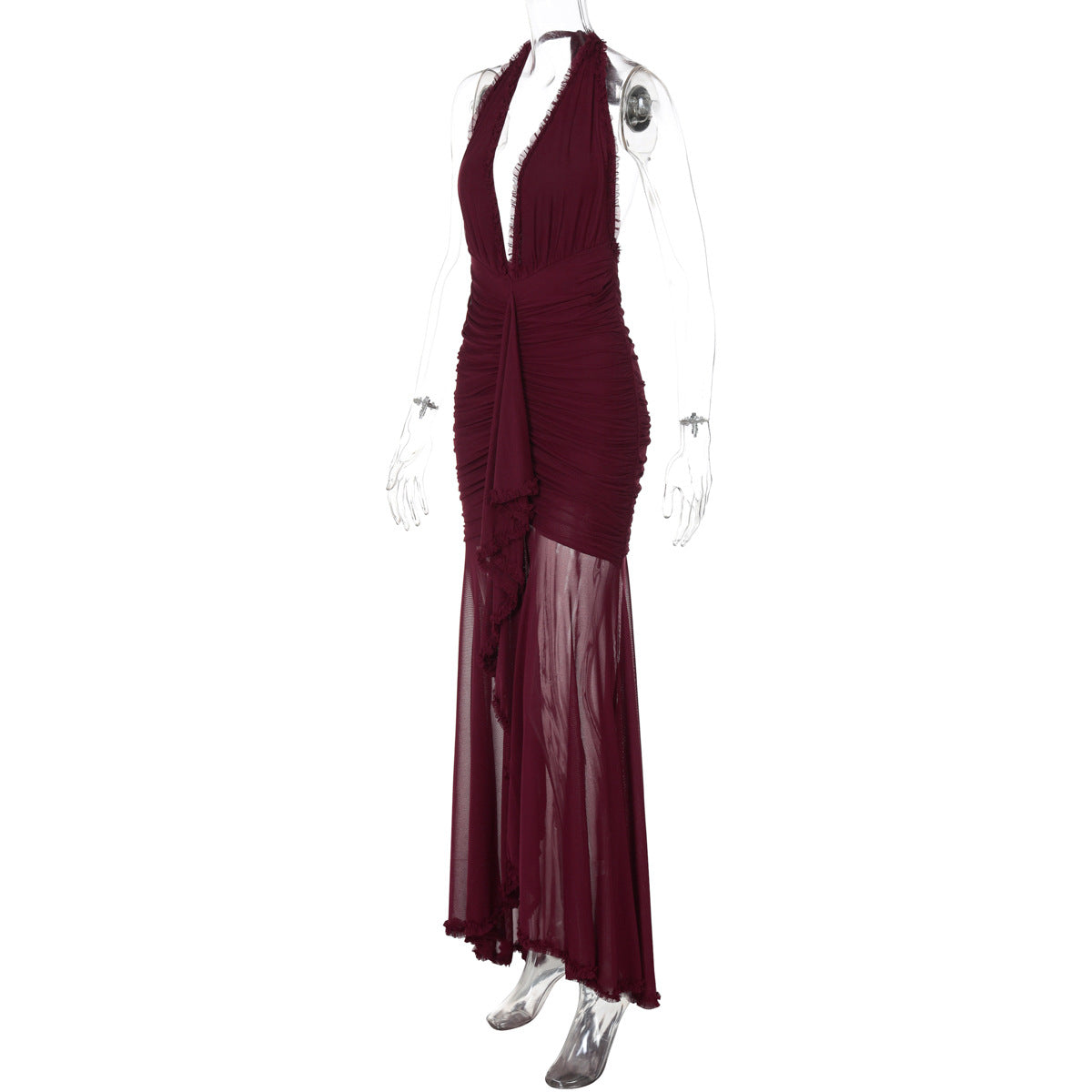 Summer Mesh Stitching Elegant Dress Maxi Dress V neck Halter Backless Sexy Dress Women