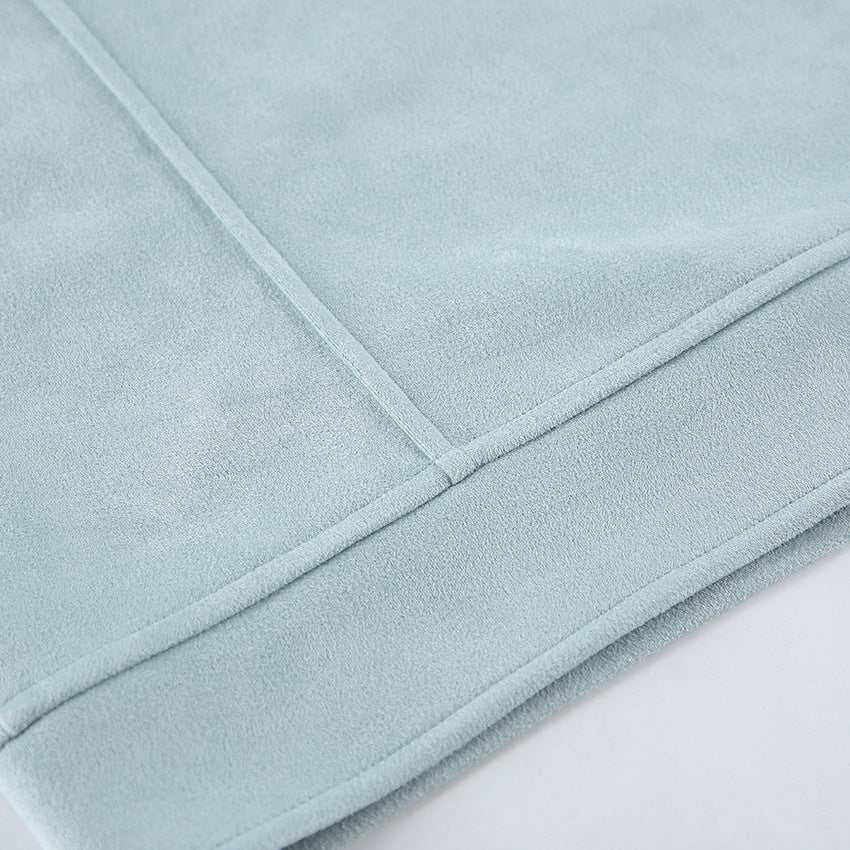 Retro Leather Coat Women Niche Blue Cool Feeling High Street Fashionable Zipper Autumn Winter Suede Jacket