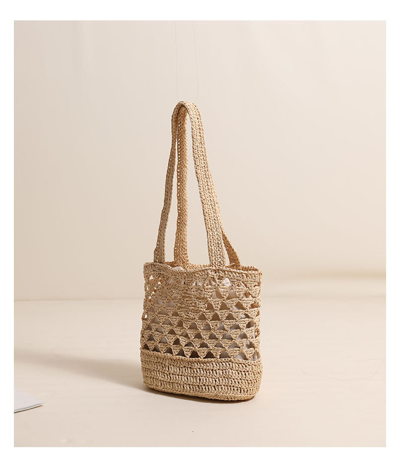 Raffia Shoulder Straw Bag Simple Solid Color Hollow Out Cutout Straw Bag Woven Bag Vacation Beach Bag Women Bag