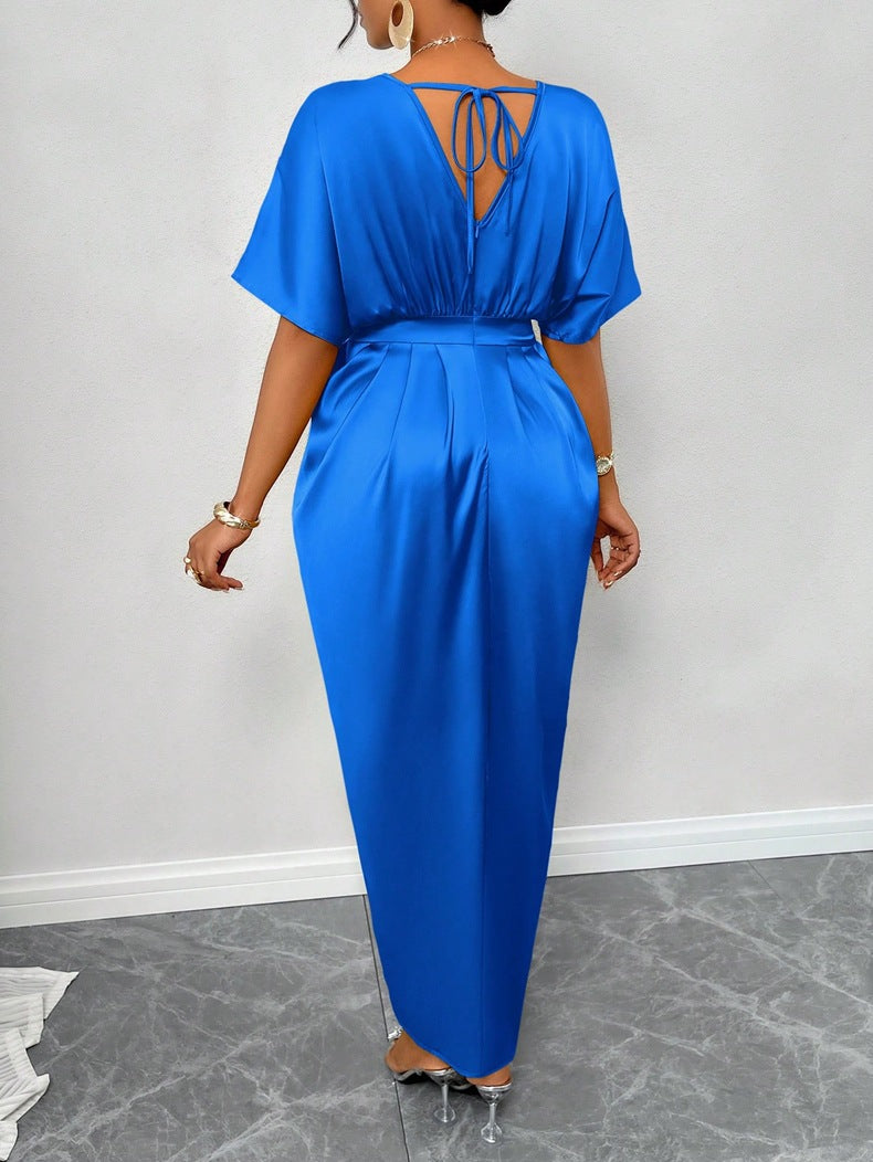 Women Clothing Early Autumn Satin Dress Ball Gown Satin Waist Tight Maxi Dress