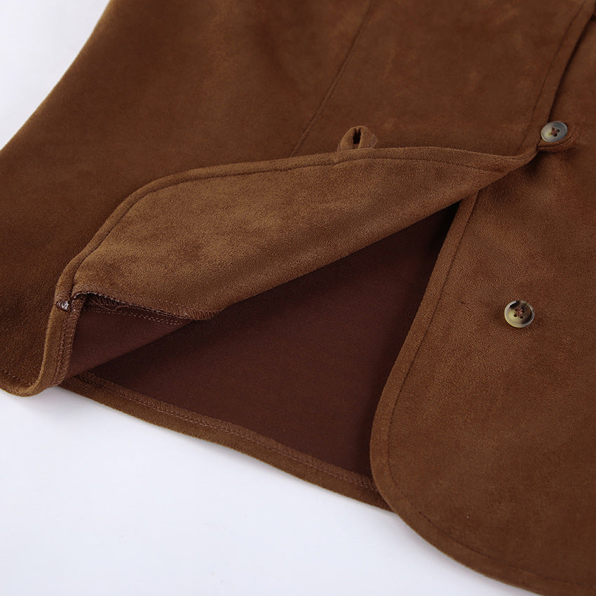 Autumn Women Clothing Coat Suede Matte Casual Short Retro British V neck Bandage Vest