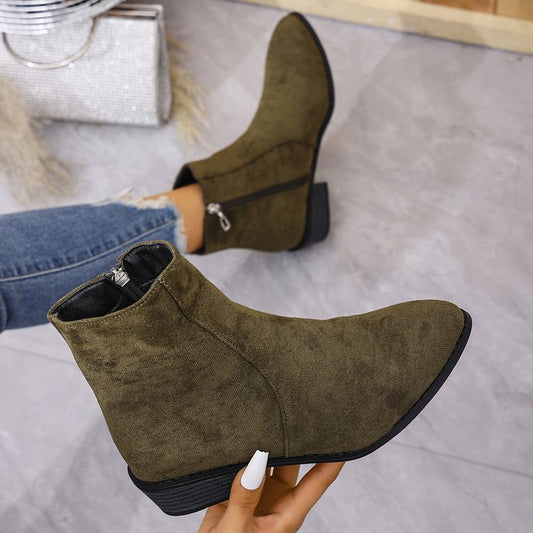 Short Side Zipper Martin Boots Women Single Boots Suede Thick Heel with British Skinny Boots