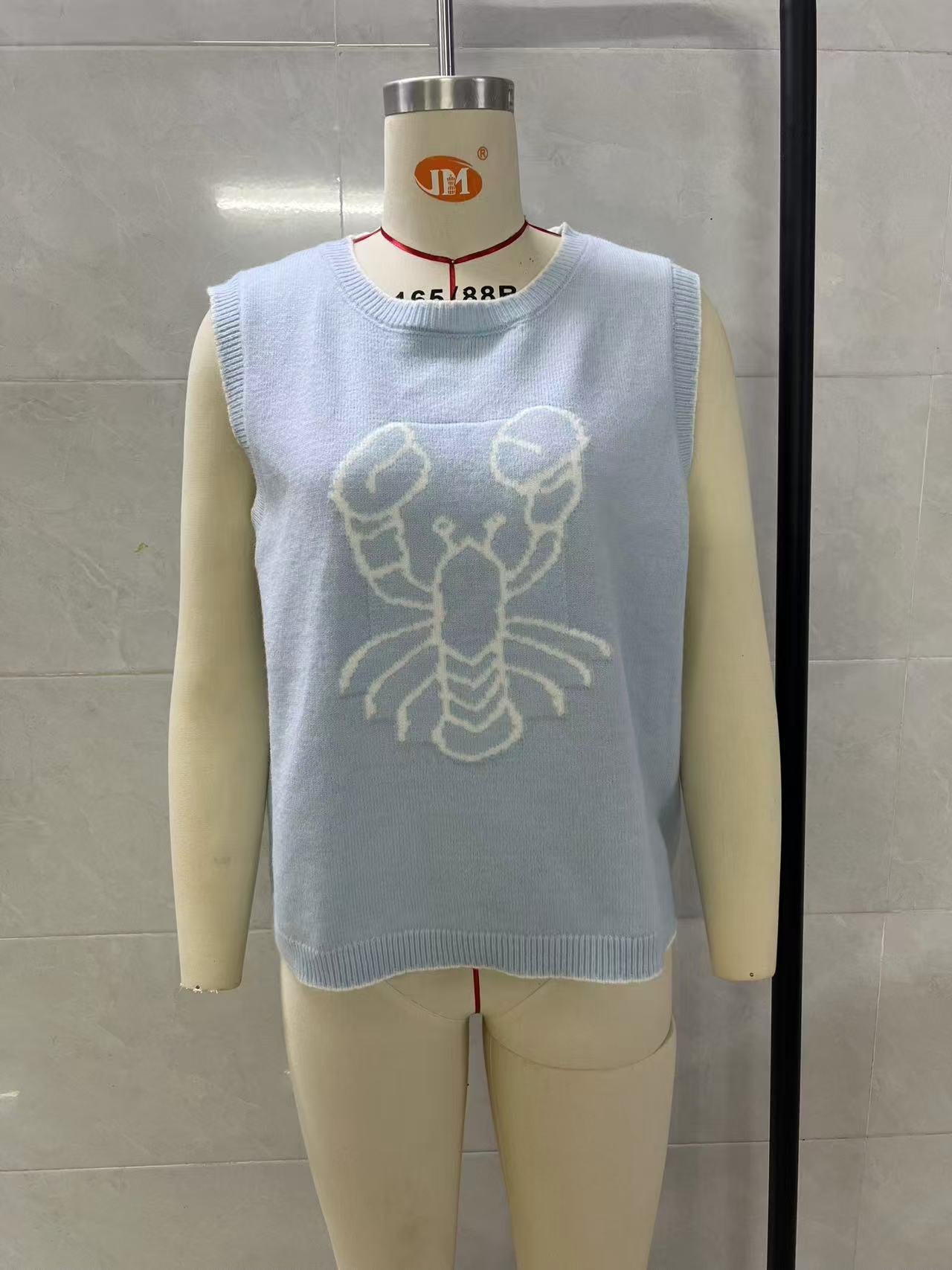 Knitted Vest round Neck Jacquard Outer Wear Sleeveless Vest for Women