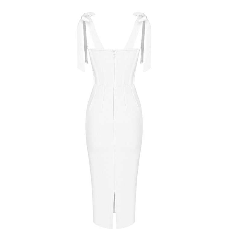 Fashionable High End Summer Women Lace Slim Fit Boning Corset White Dress Knitted Bandage Dress