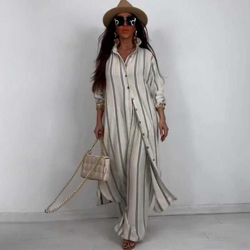 Summer Elegant Sexy V neck Top Printed Wide Leg Pants Two Piece Set