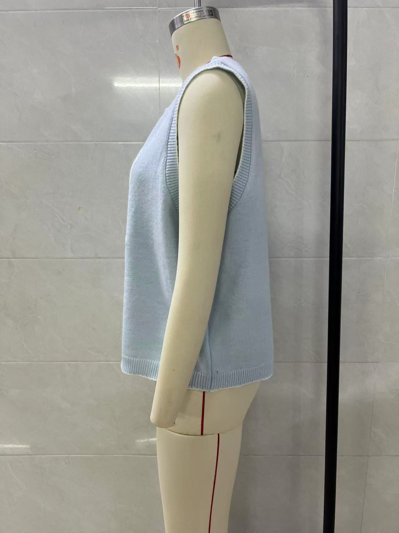 Knitted Vest round Neck Jacquard Outer Wear Sleeveless Vest for Women