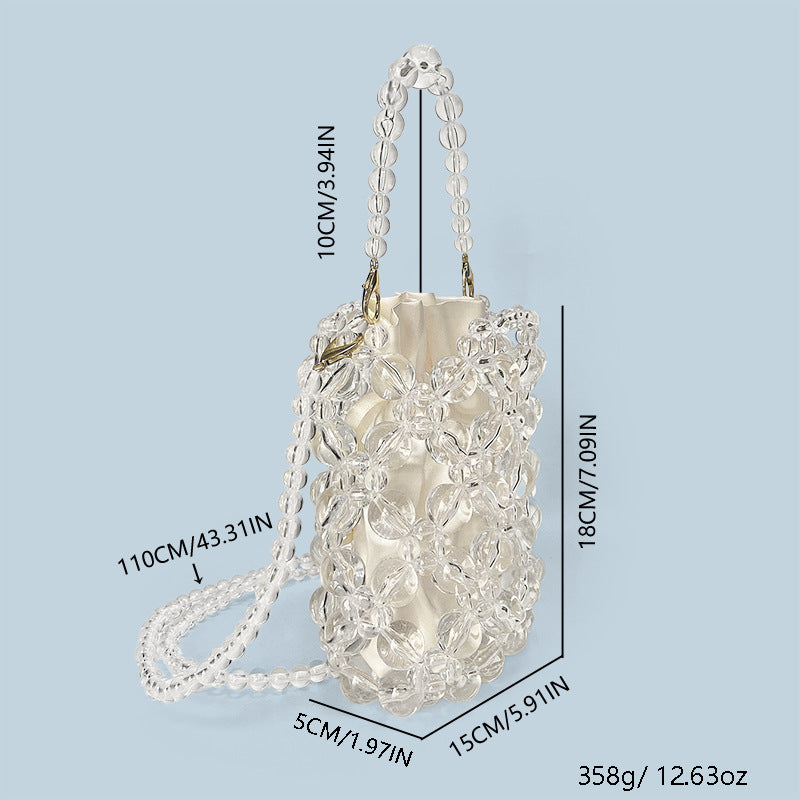 Transparent Irregular Asymmetric Hand Woven Acrylic Crystal String Beads Cocktail Mobile Phone Bag Cross Body Bucket Pouch