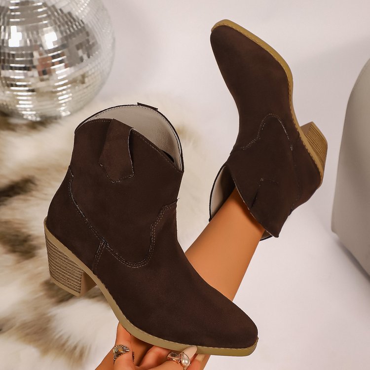 Women Boots Retro Pointed Low Top Frosted Suede Viscose Shoes Martin Boots