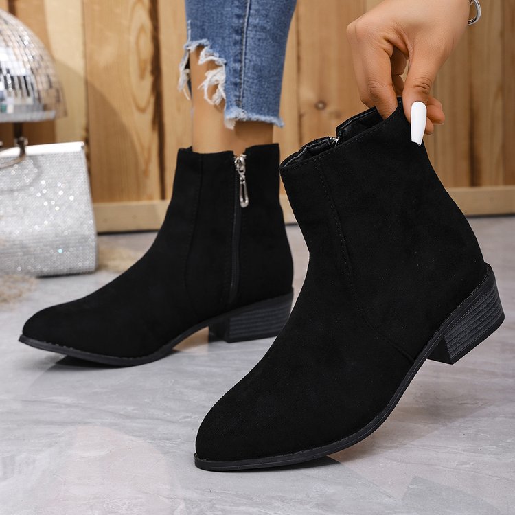 Short Side Zipper Martin Boots Women Single Boots Suede Thick Heel with British Skinny Boots