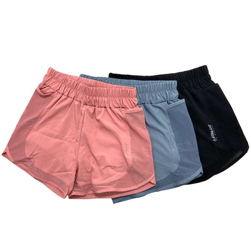 Sports Shorts Women Anti-Exposure Loose Mesh Double Pocket Quick-Drying Running Aerobic Fitness High Waist Outer Shorts