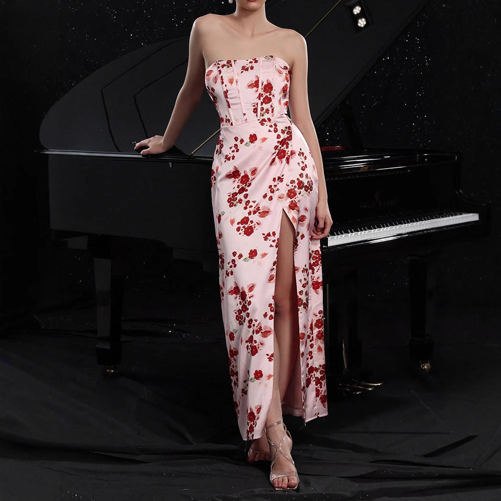 Summer Women Wear Dress Young Tube Top Estimated Print Holiday Dress