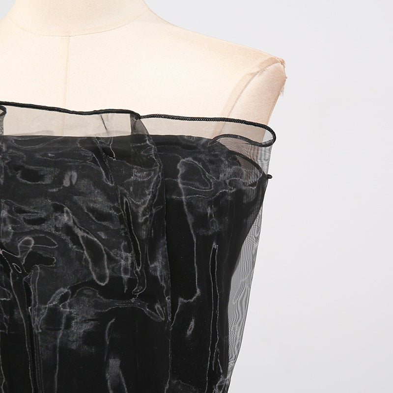 Women Stitching Mesh Design High Waist Sheath Maxi Dress