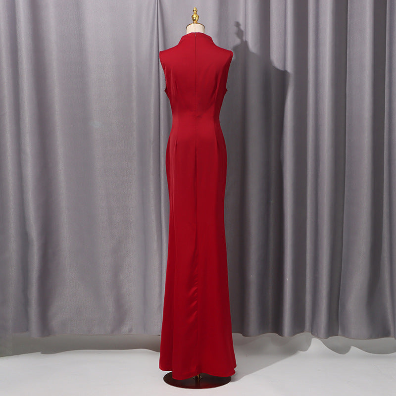 Women Elegant Shawl Solid Color Wide Hem Loose Slimming High Waist Dress