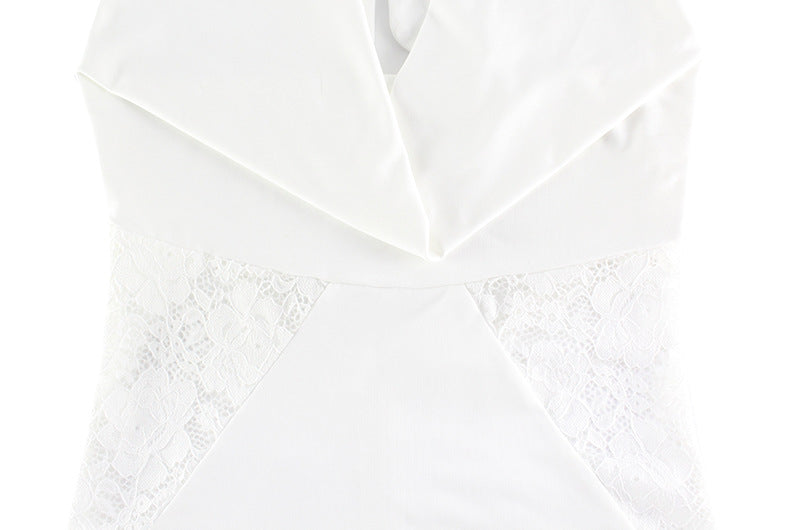 Dress Lace Stitching Elegant Halter V neck Backless Waist Trimming Slimming Fishtail Hip Dress Floor Length Dress