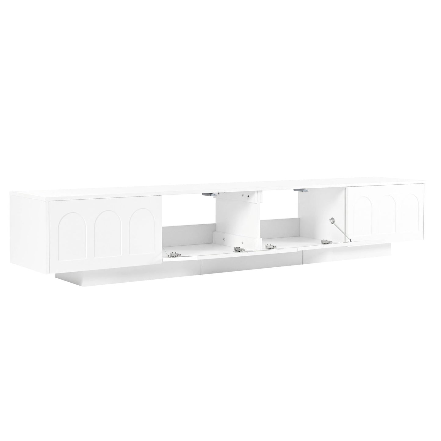 ON-TREND TV Stand with Fluted tempered Glass Doors for TVs Up to 95'', Functional Media Console with Arched Cabinet Doors, Entertainment Center with APP-Controlled LED Light for Living Room, White himalipasal